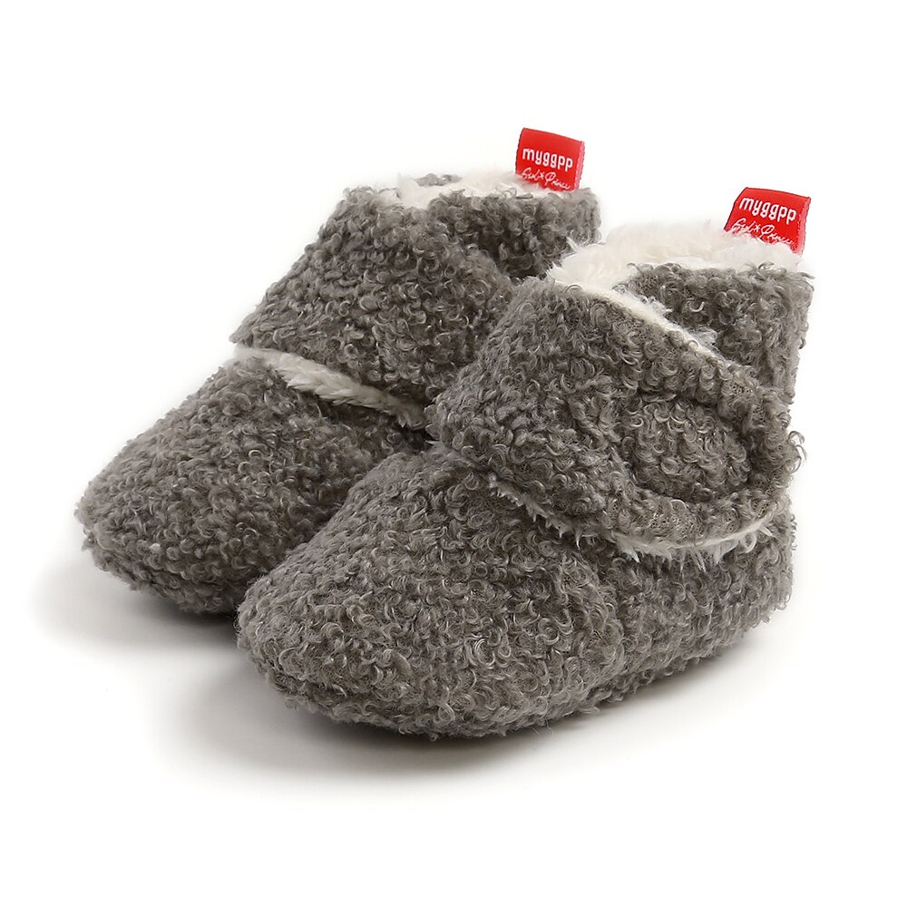 0-18m zachte fleece slofjes, unisex babyslofjes, babyschoentjes met antislip onderkant voor jongens en meisjes: Grijs / 0-6 maanden