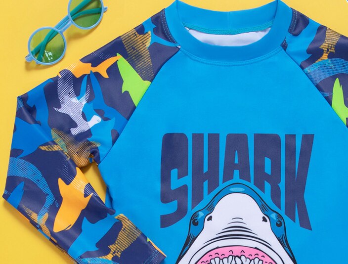 7-14 Jaar Jongens Swimtrunks Tweedelige Kinderen Badmode Shark Print Stijl Badpak Beachwear Zonwering TB082