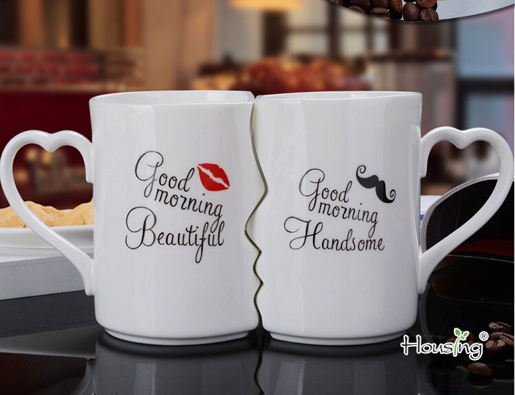 OUSSIRRO 2 Pçs/set Casal Beijo Caneca de Cerâmica Xícara de Café Criativo Presente de Aniversário de Casamento Dia Dos Namorados: A