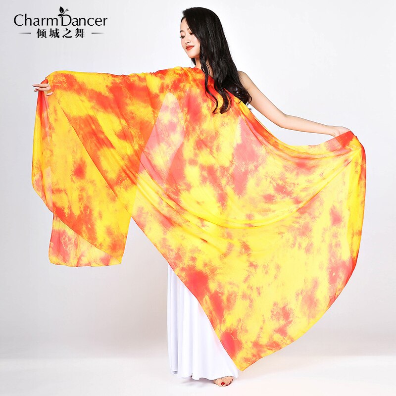 SJ006 Prestaties Buikdans Zijden Sluier: Orange Tie-dyed