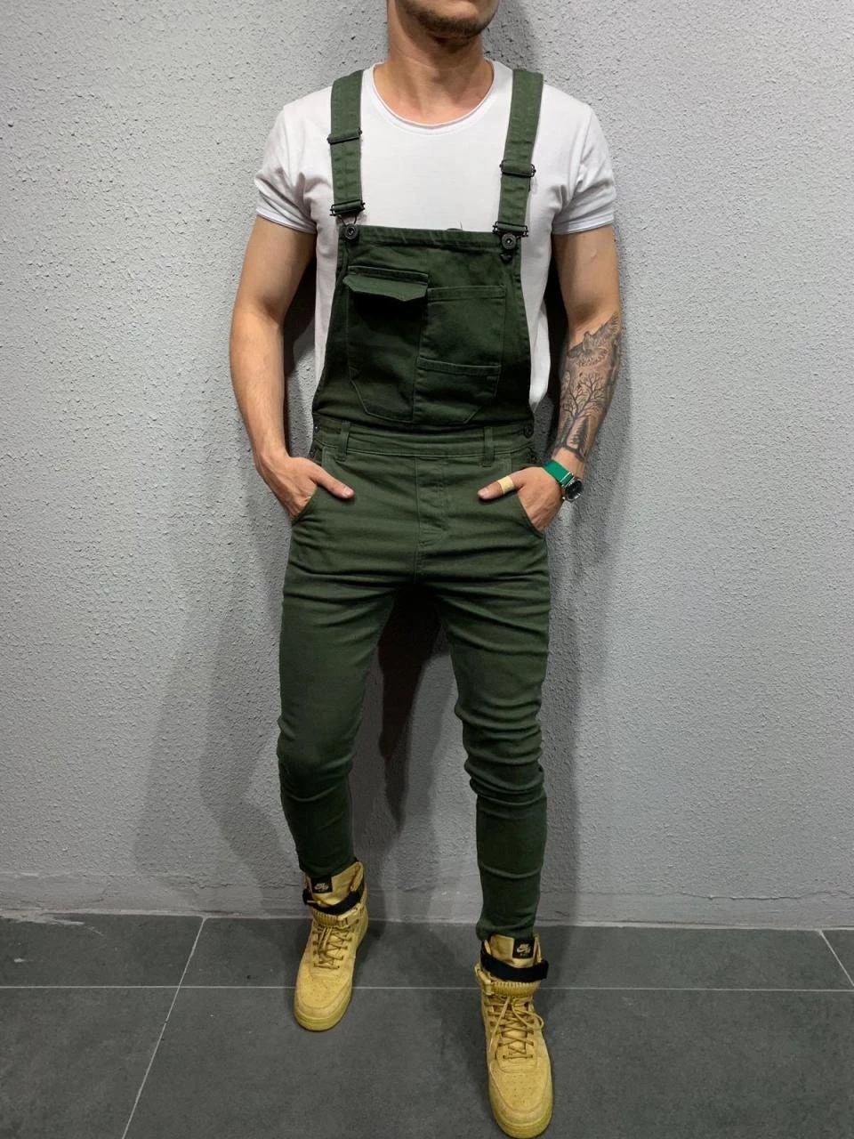 Stil herre ripped jeans jumpsuits hi street distressed denim hagesmæk overalls til mænd selebukser