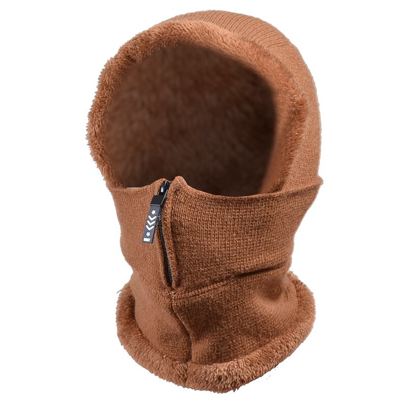 Winter Girl Knitted Hat Fleece Hood Thermal Face Cover with Zip Hat Vogue Neck Warmer Ski Riding Snow Cap Beanie Outdoor