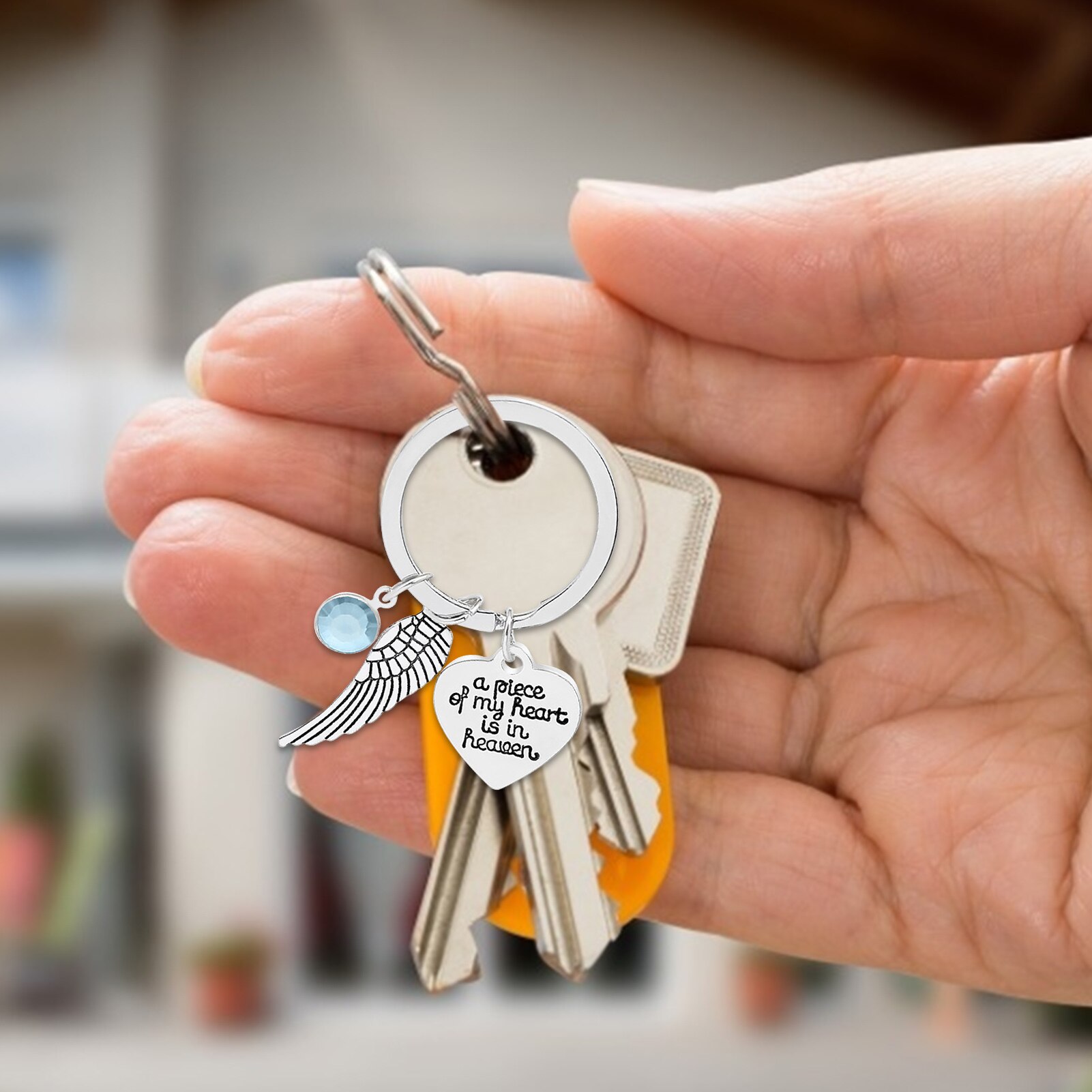 Memorial Keychain A Piece of My Heart is in Heaven Angel Wing Key Chain Memorial Dad Keychain Loss of Father Sympathy