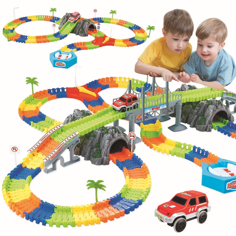 Montieren DIY eisenbahn straße flexible track spielzeug eisenbahn flex rennen tracks set 96/144/192/240PCS schiene autos spielzeug für kinder