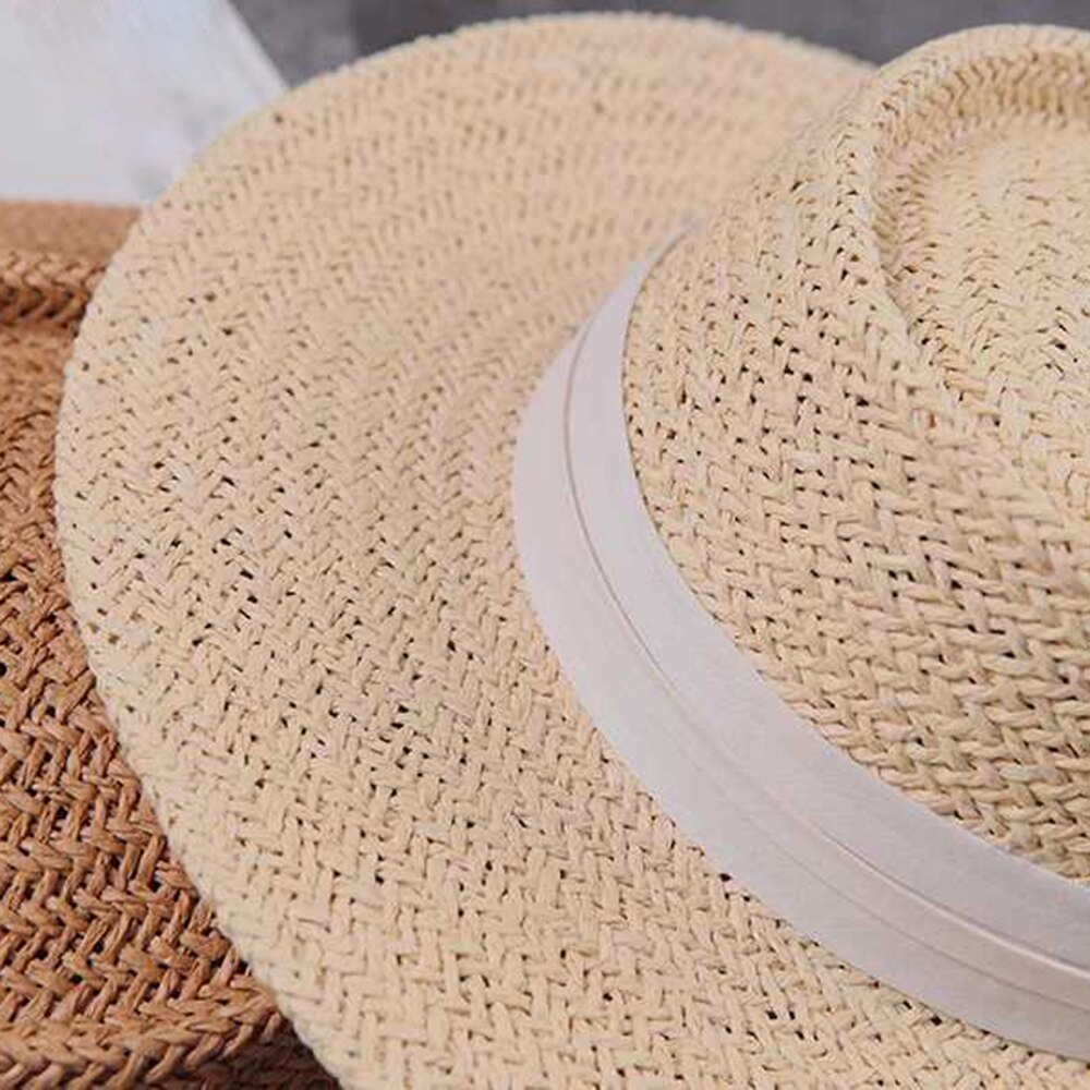 Kvinner sommer Strand solhatt merke flat topp stråhatt jente bånd strandhatt bein feminino gorra