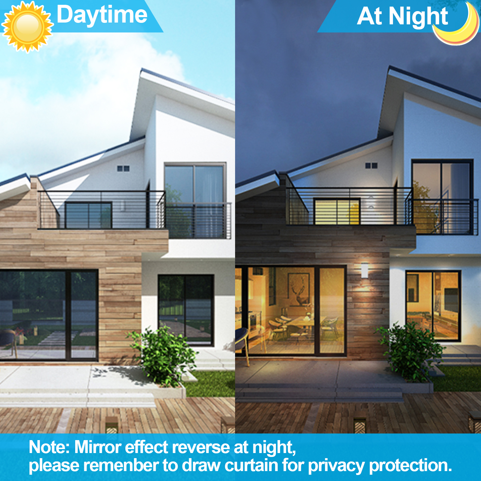 Window Film 60cmX400cm Daytime Privacy Mirror Film Heat Control Solar Film Static Cling Vinyl Window Tiint Reflective