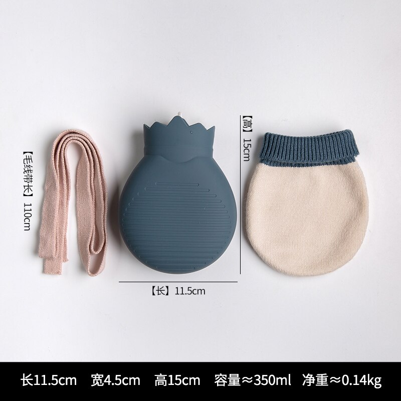 Portable Silicone Water Bag Small Knitted Reusable Water Bag Girls Bouillotte Peluche Hand Warmer EA6RSD: Blue Round