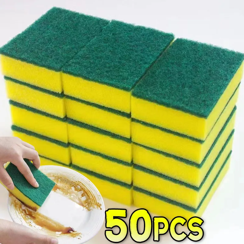Esponja para lavar platos de cocina, suave, absorbente, limpieza, olla, estropajo de óxido, Kits de eliminación, cepillo de limpieza del hogar, esponja, 100/1 Uds.: Castaño