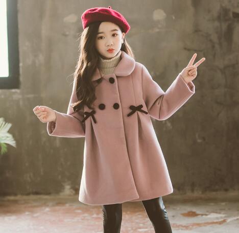 4 -14 år børnejakke til piger vinter uld varm overfrakke pigetøj børn overtøj efterår piger frakke: Lyserød / 6