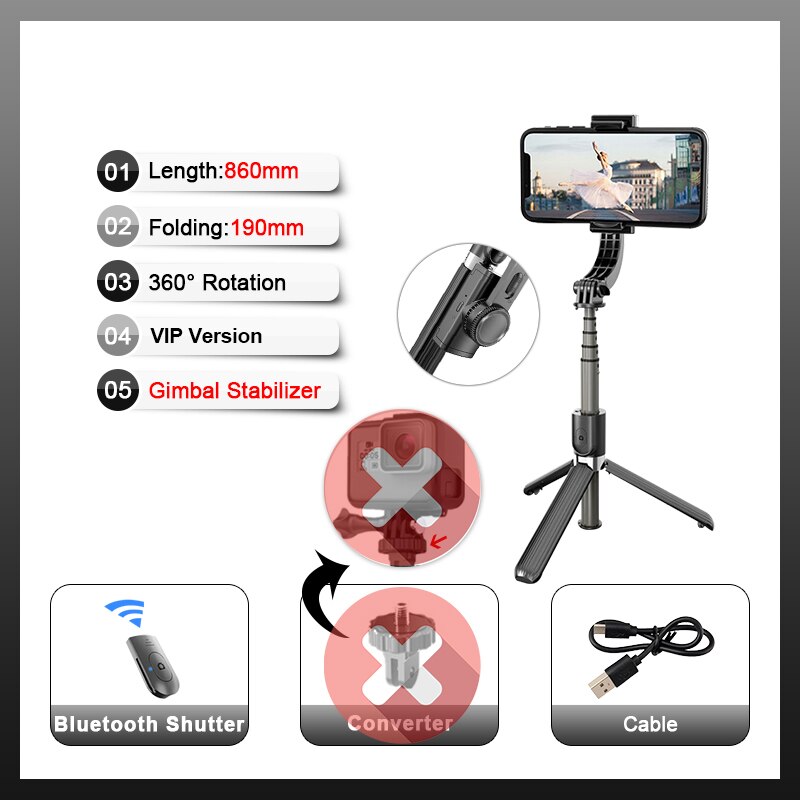 Roreta 2022 Handheld Gimbal Wireless Bluetooth Phone Gimbal Stabilizer for iPhone Tripod Gimbal Smartphone Stabilizer Gimbal: VIP Not For camera