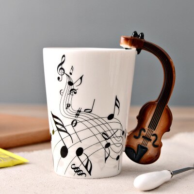 Teemukit musiikki kitara keraaminen muki kahvikuppi kahvalla mukit kahvikupit canecas tazas matkapullo: 4