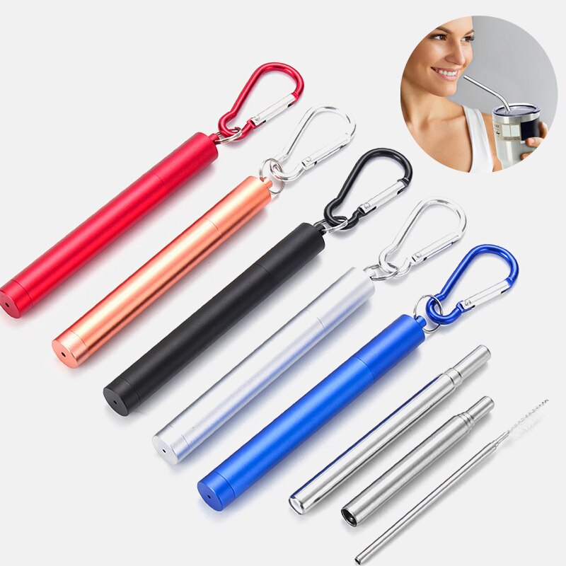 18/10 Reusable Telescopic Drinking Straw Portable straw For Travel Collapsible Metal Drinking Straw With Brush Stainless Steel
