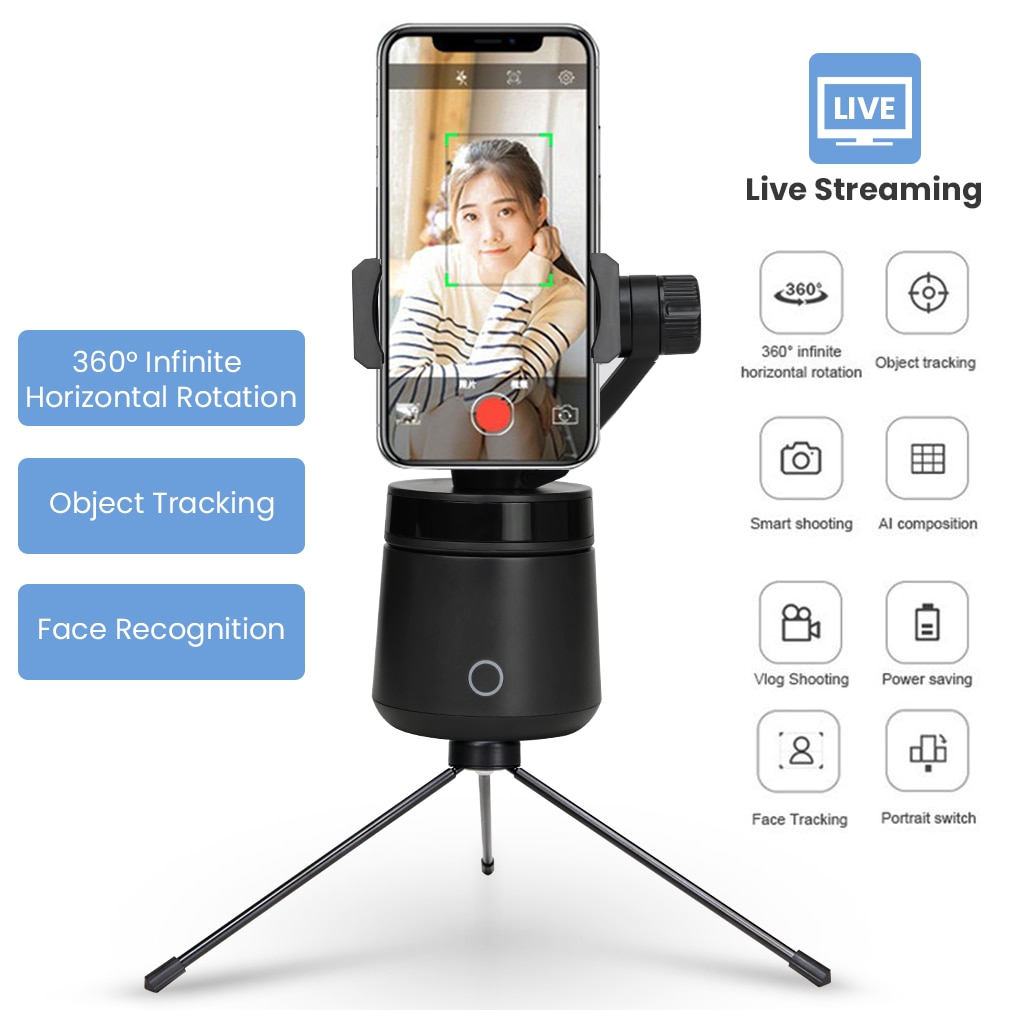 360° Face Tracking Gimbal Stabilizer - Smartphone Holder with Tripod - Bluetooth Remote Control - 1500mAh Battery