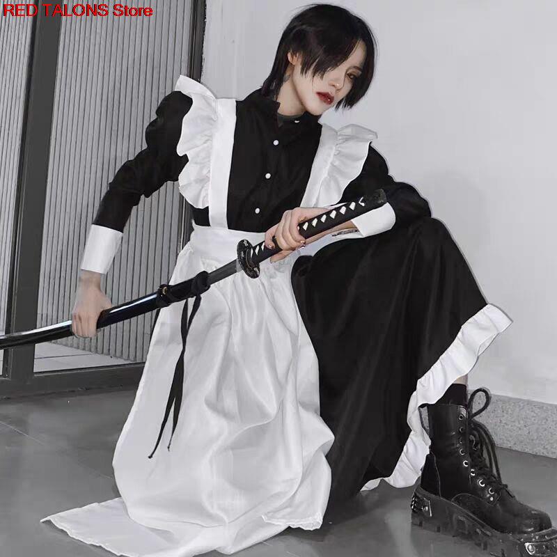 Traje de sirvienta de Anime para hombre, Cosplay de sirvienta de cafetería, uniforme japonés, bonito vestido de Lolita, traje gótico blanco y negro
