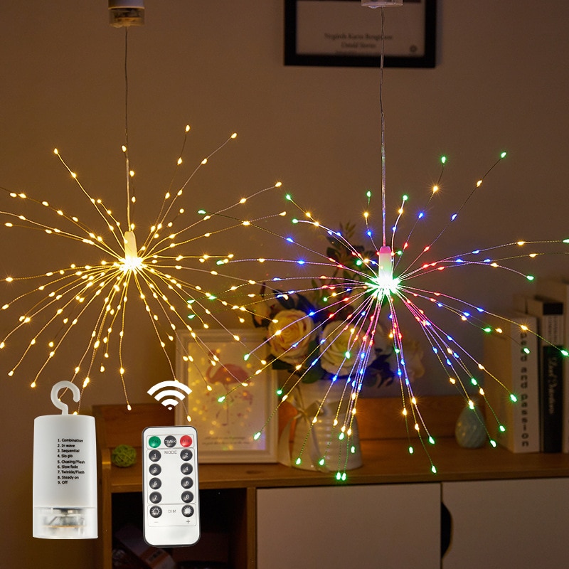Firework Lights 200 LED Starburst Lights Battery-powered Fairy Lights Hanging Christmas Lights Party Terrace Bedroom Decoration