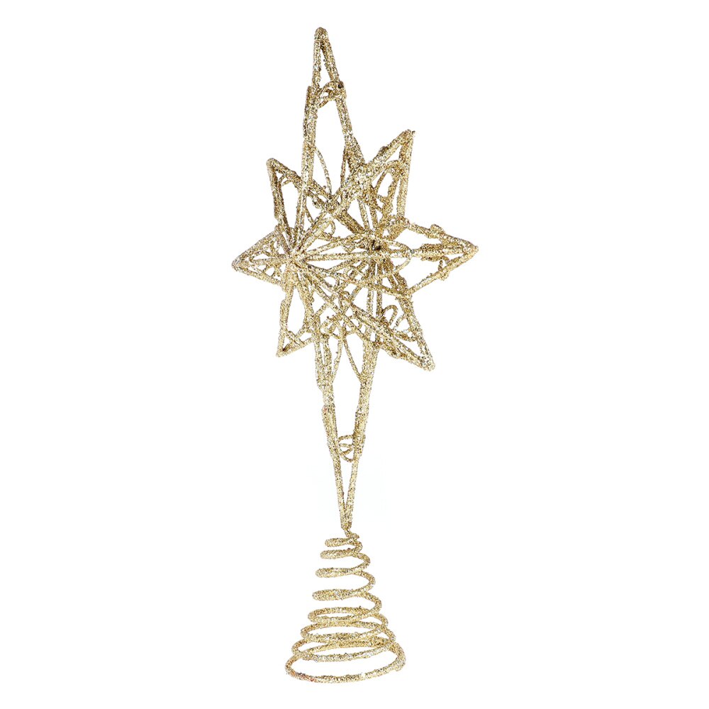 Anis étoile décoration sommet de sapin étoile dorée noël décoration sommet de sapin fer étoile Festival cime des arbres décor pour la fête à la maison (doré, 16x30c