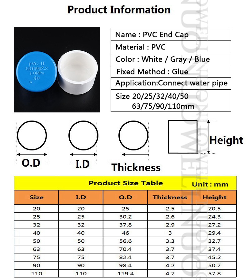 2~20Pcs 20~63mm PVC Pipe Connectors Gray Plastic PVC End Cap Fish Tank Water Supply Tube Adapter Garden Irrigation Pipe Plugs