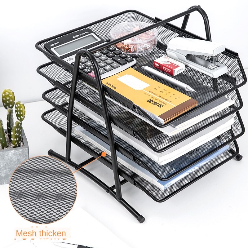 Mesh Document Shelf Three Layer Four-layer Document Holder Information Basket Metal File Frame Desktop Rack Files
