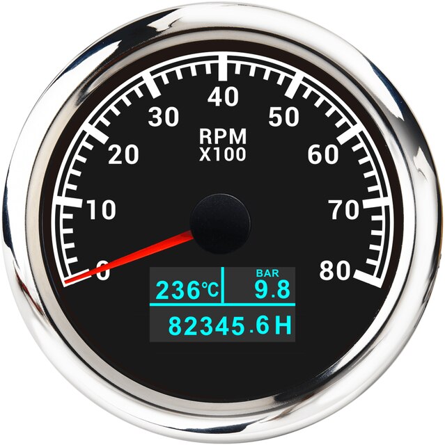 3 in 1 Tachometer Gauge 8000/ 6000/ 4000 RPM 85mm Waterproof Tacho Meter LED Water Temp Oil Pressure Hour Meter For Boat Car: 8000-BS