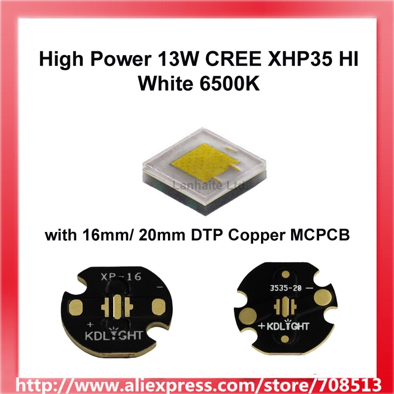 Tehokas 13w uusin cree xhp 35 hi valkoinen 6500k led-lähetin dtp kupari mcpcb taskulamppu diy