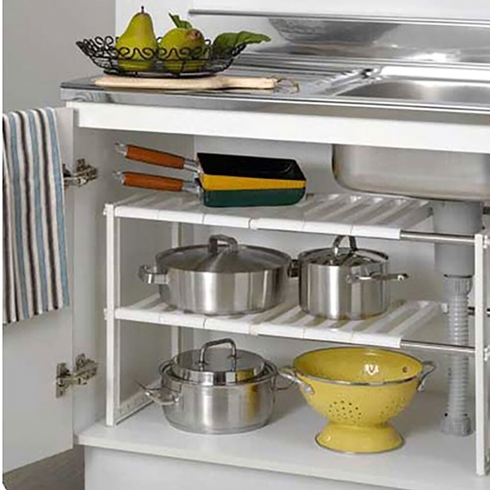 Kitchen Under Sink Storage Rack Shelf Double Layer Cooker Holder Cabinet Organizer Stainless Steel Kitchen Sink Rack