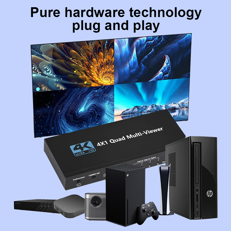 Conmutador multivisor HDMI 4K 4x1, pantalla cuádruple sin costuras 4K, divisor multivisor en tiempo Real, adaptador de interruptor HDMI 4 en 1 salida con IR
