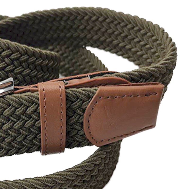 Green Longer Elastic Belts For Men Woven Braided Fabric Comfort Stretch Casual Belts Wide Metal Stretch Canvas Belt