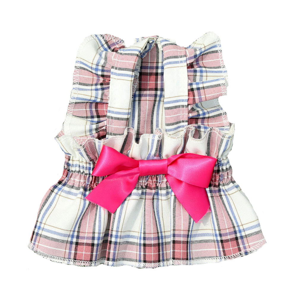 Dog Plaid Dress With Bowtie Cute Pet Skirt With Bow For Small Medium Dogs Cats Puppy Clothes Girl Princess Outfits Spring Summer: Rose Plaid / XXL