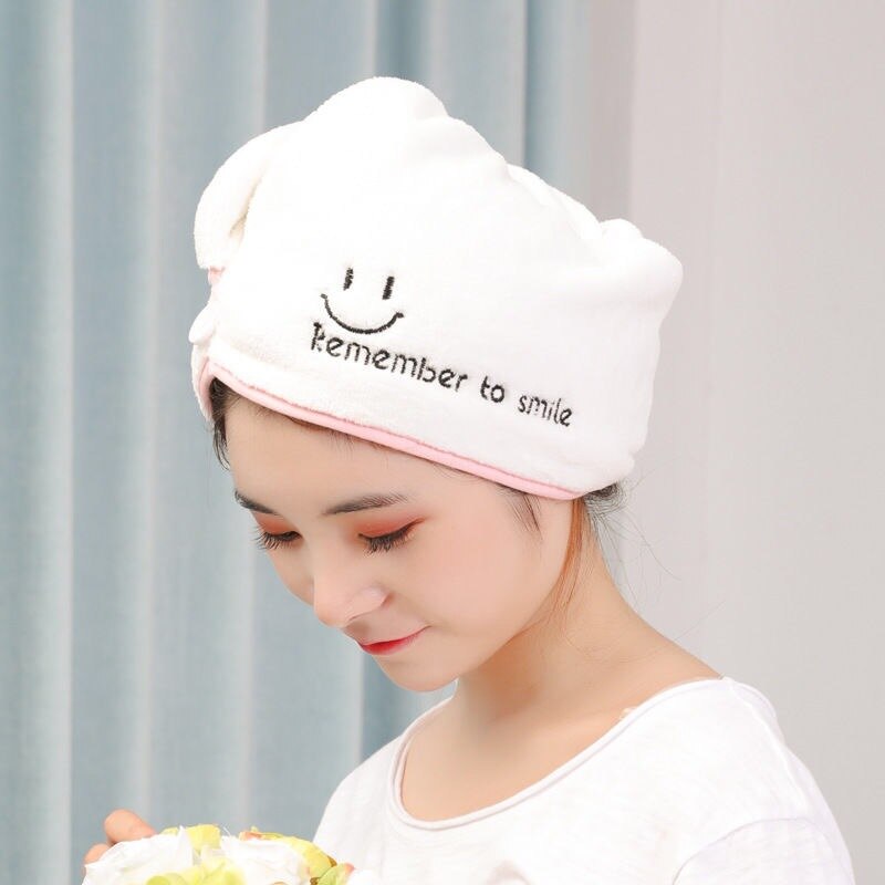 Rapided Drying Hair Towel Quick Dry Hair Hat Wrapped Super Absorbent Quick-drying Towel Bathing Cap Household Daily Necessities: Smile Pink