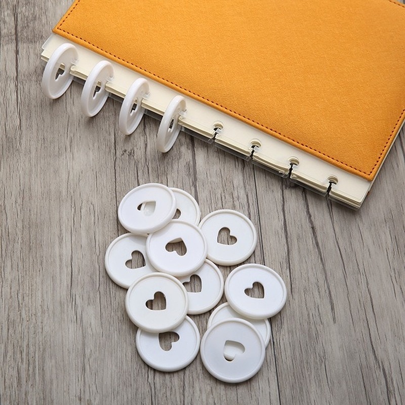 Disques à reliure cœur blanc, 30 pièces, en plastique, bouton rond, reliure à feuilles mobiles, disque pour ordinateur portable, trou en forme de champignon, boucle, fournitures de bureau