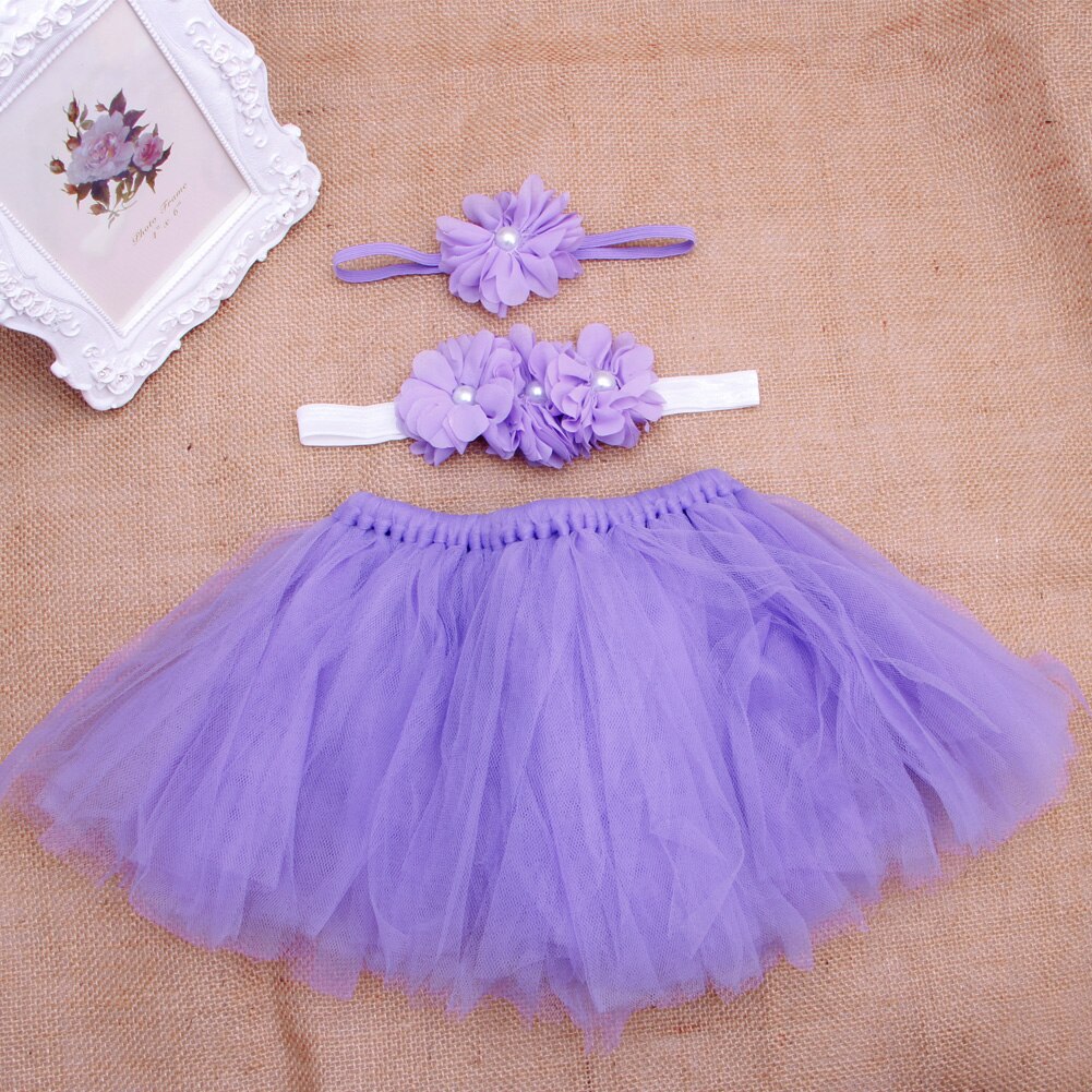 Dejlig baby toddler pige blomster tøj + hårbånd + tutu nederdel foto prop kostume  #h055#: Lilla