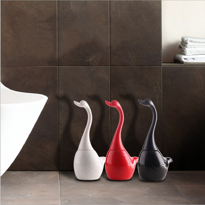 Keramisk plast svane toiletbørsteholder badeværelse sjovt husholdnings rengøringsværktøj rengøringsbørste — sort