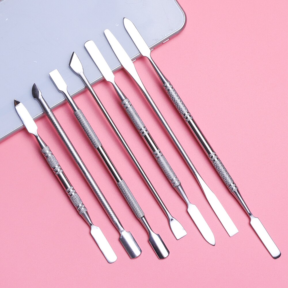 1pc 2 ways Stainless Steel Cuticle Cutter Nail Art Polish Tool Double Sided Pusher Remover Stirring Rod Manicure Cleaner SA809