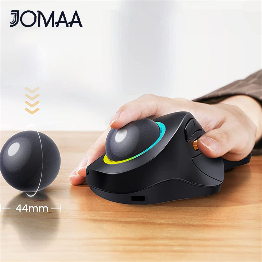 JOMAA RGB-hintergrundbeleuchtete kabellose Trackball-Maus, kabellos, 2,4 G, wiederaufladbar, ergonomische Rollerball-Gaming-Maus für Laptop, Mac, iPad, Spiel
