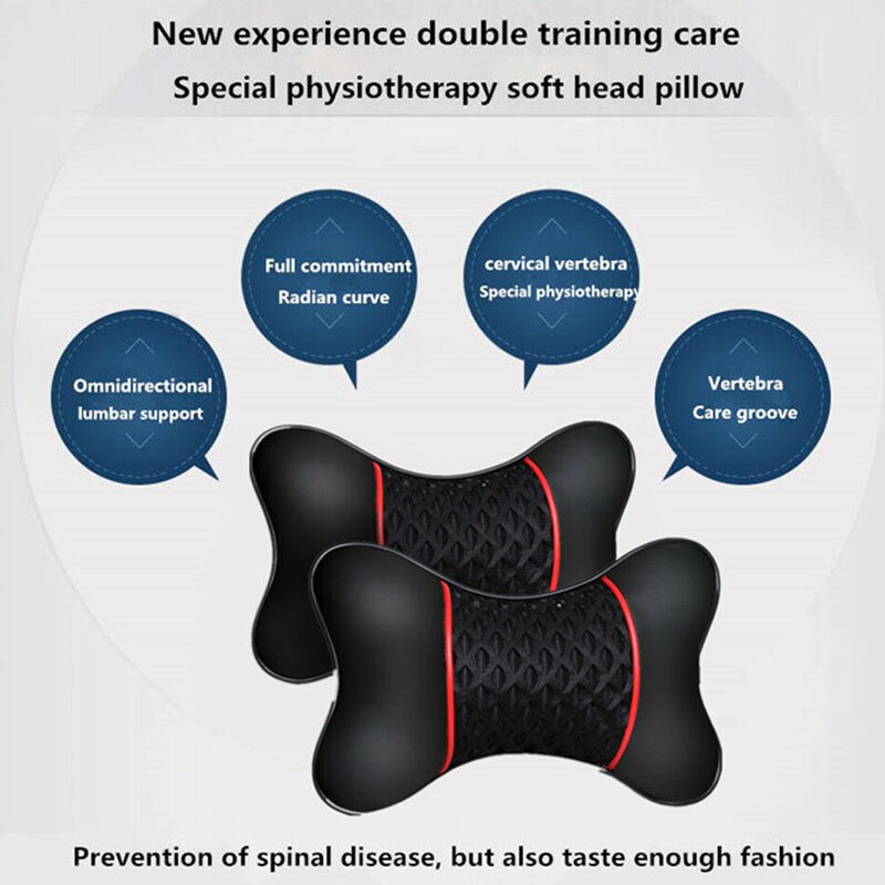 3D Pu Leather Headrest 2Pcs Black Red Car Seat Head Neck Rest Cushion Pad 3D Headrest Pillow Car Interior Decoration