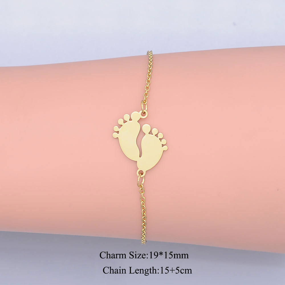 100% Rvs Dainty Baby Foot Charm Armband Voor Vrouwen Super Hoge Gepolijst Armbanden