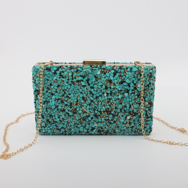 Mode Kleurrijke Kristallen Stenen Clutch Bag Avond Clutch Bags Chain Bruidsmeisje Bag Wedding Party Handtassen Portemonnee Portemonnees: Blue Green