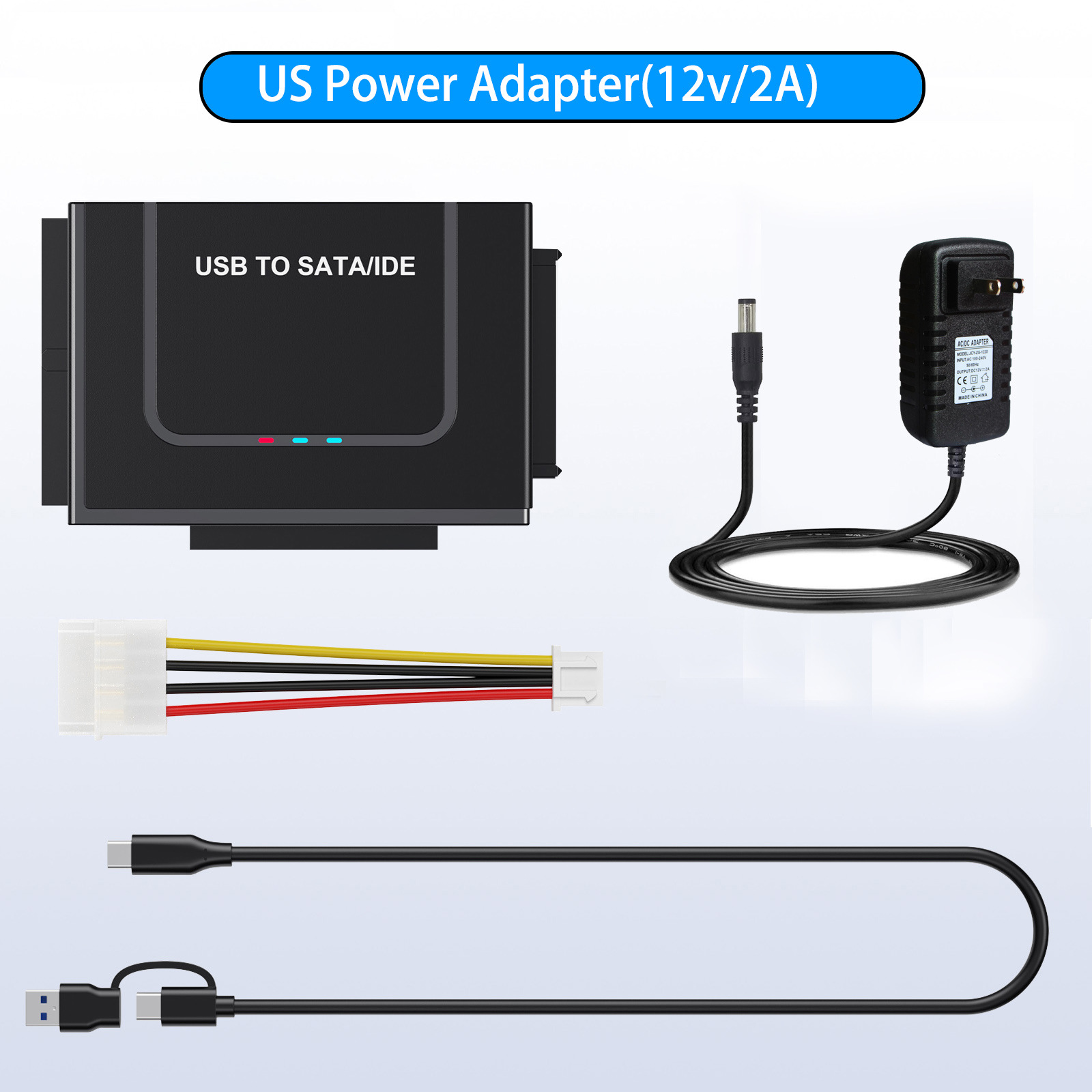 adapter SATA/IDE na USB 3.0 adapter dysku twardego Konwerter robić uniwersalnego dysku twardego IDE SATA HDD SSD 2,5/3,5 cala z zasilaczem 12V 2A: Pomarańczowy