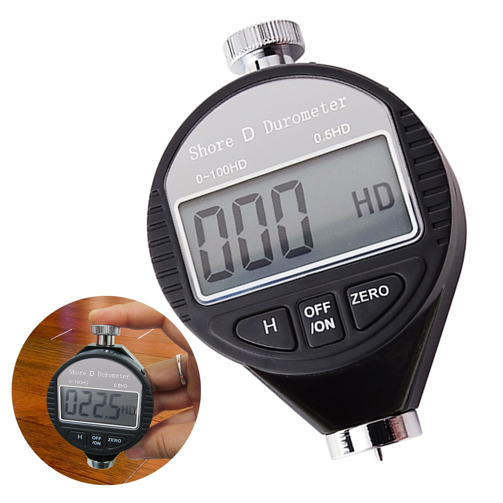 Shore D Hardness Tester Portable Durometer 0-100 HD Scale Hold Function Hardness Rubber Plastics