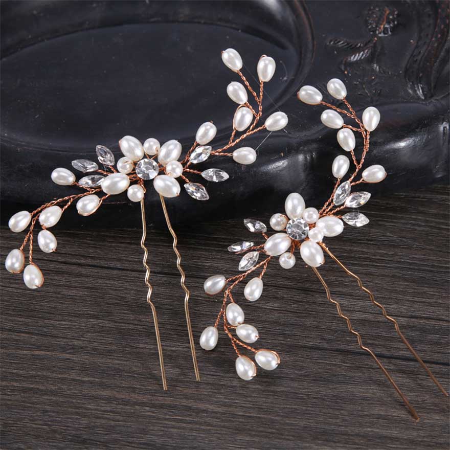 Molanas de perlas de cristal para novia, horquillas para el cabello, accesorios para el cabello, temperamento, taladro de agua, tocado hecho a mano de aleación para boda