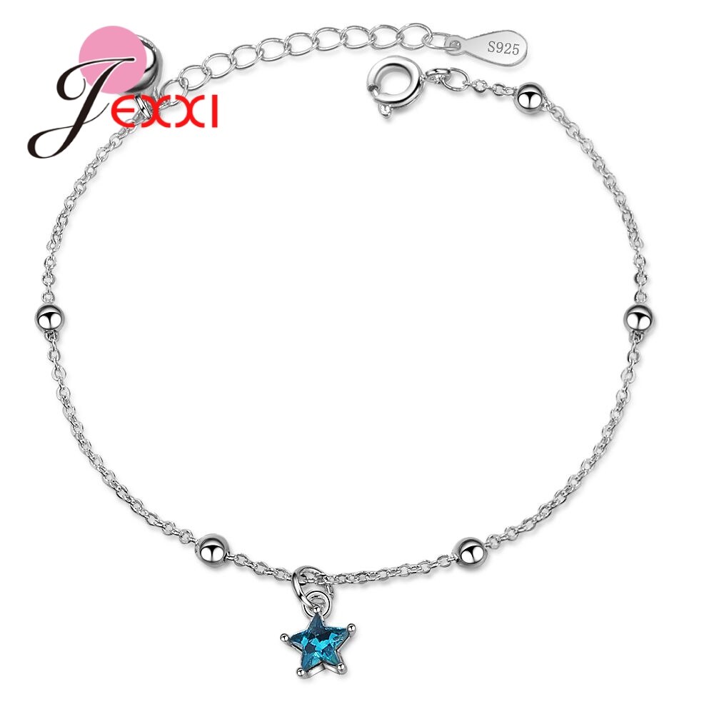 genuina gran 925 de plata esterlina azul Cubic Zirconia colgante con forma de estrella pulsera para mujeres chica de cumpleaños