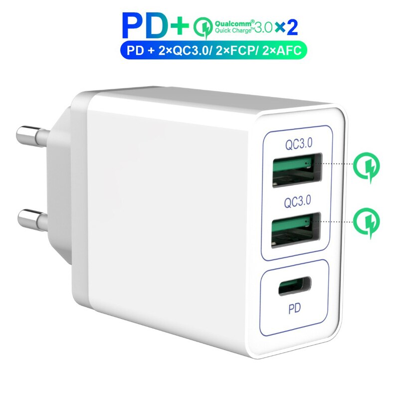 30w -fach usb-schnellladegerät, schnellladefunktion 4.0 , 3.0 typ-c pd schnellladefunktion für iphone 12, 11 x usb-ladegerät,  qc 3.0 handy-ladegerät für huawei