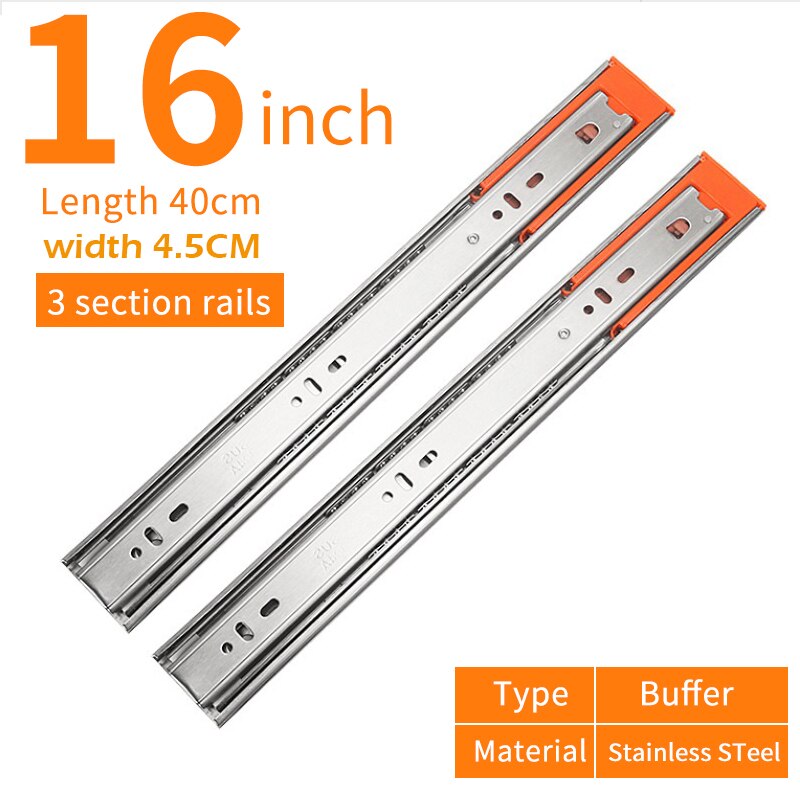 10 " - 22" Rvs Lade Slides Soft Close Lade Track Rail Sliding Drie-Sectie Kabinet Slides meubels Hardware: Buffer 16inch 40cm