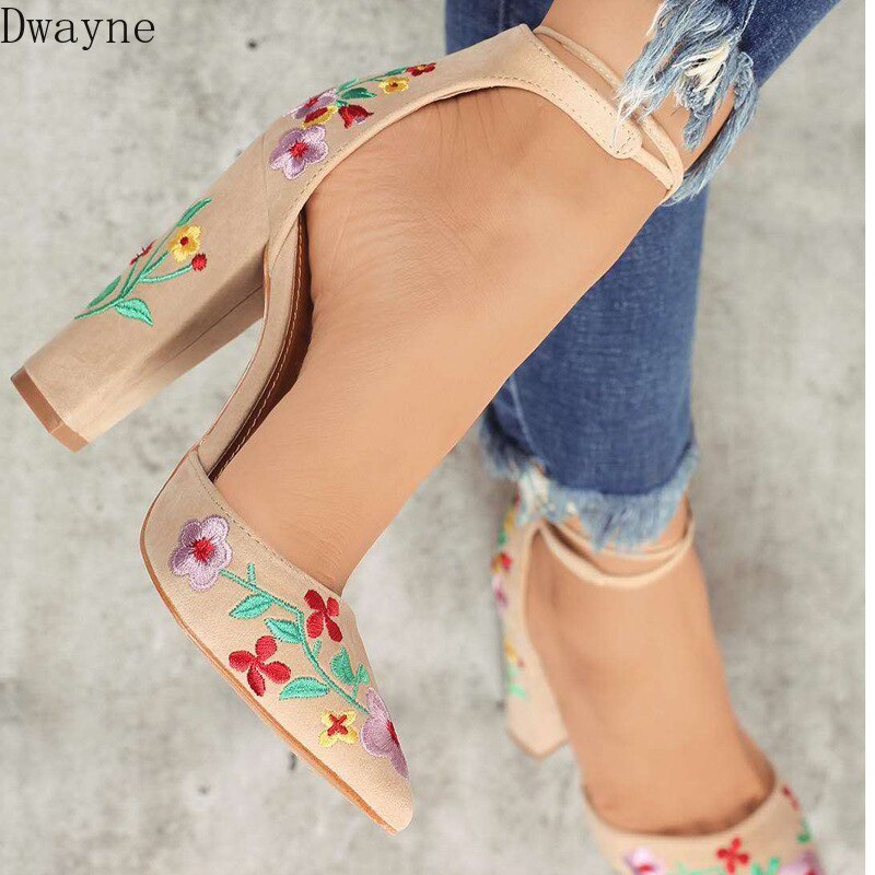 2020new brodé mat talon rugueux pointu confortable femmes chaussures