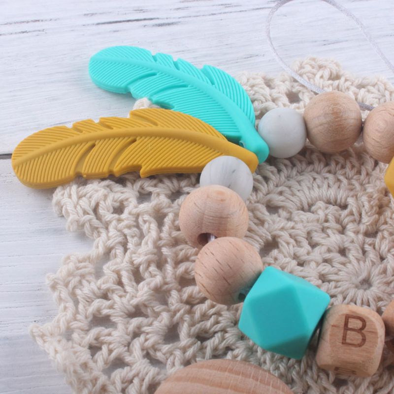 2Pcs/set Newborn Baby Pacifier Clip Chain Feather Molar Bracelet Set Holder Teethers Infant Toddlers Teething Soother Toys