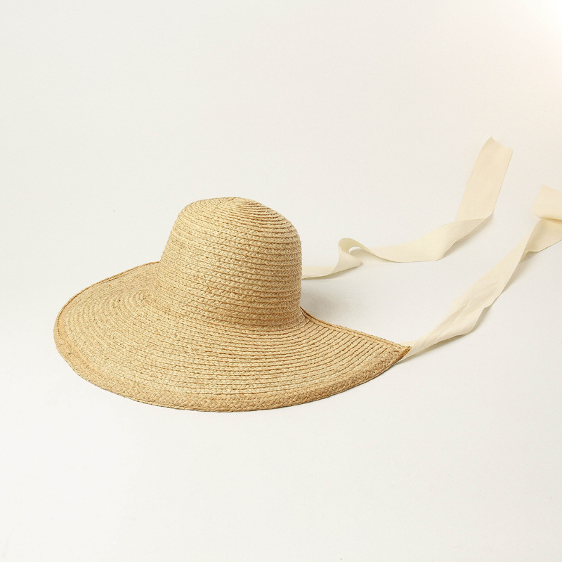 Loli big eaves raffia straw hat outdoor travel sun shade sunscreen retro hand-woven straw hat: white