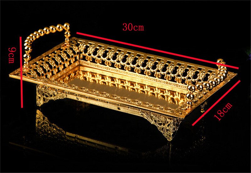 luxury European style Gold golden Silver Plate Metal Fruit sugar Trays KTV hotel Plate Basket Wedding Party tray dish: Gold 30x18x9cm