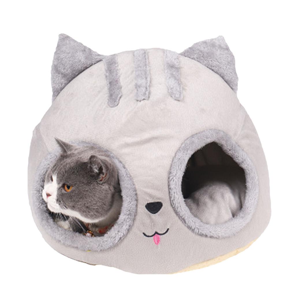 Cat Bed Cave Soft Covered Cat Bed Cat Head Shaped Pet Kitten Hut Cat Head Kennel Semi-closed Thick Warm Pet Kennel Pet Supplies