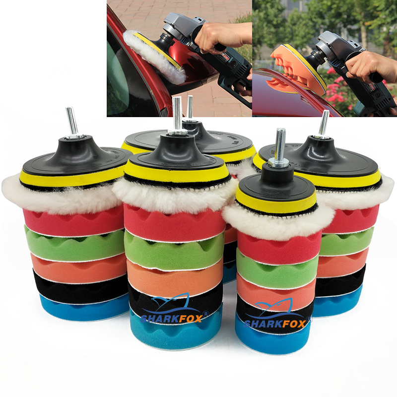 Sharkfox-Kit de almohadillas de esponja para pulir autos, Kit de almohadillas de espuma, máquina pulidora, almohadillas de cera para automóviles, motocicletas, vehículos de Motor, elimina