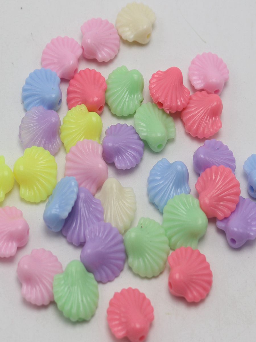100 Mixed Pastel Color Acrylic Beads Charm Various Shape Flower Heart Kids Craft: Shell 14MM